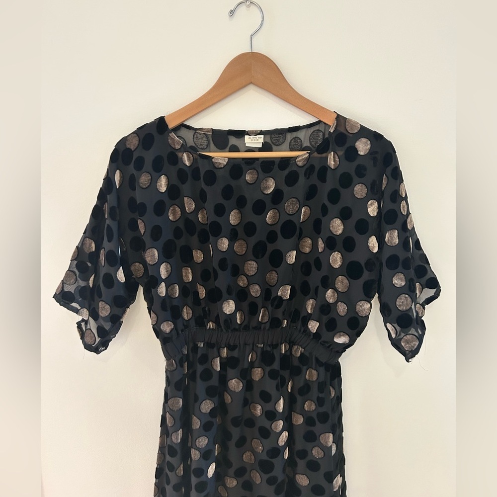 Handmade Velvet Velour Silver Black Polka Dot Maxi Midi Mesh Lined Dress - Picture 8 of 13